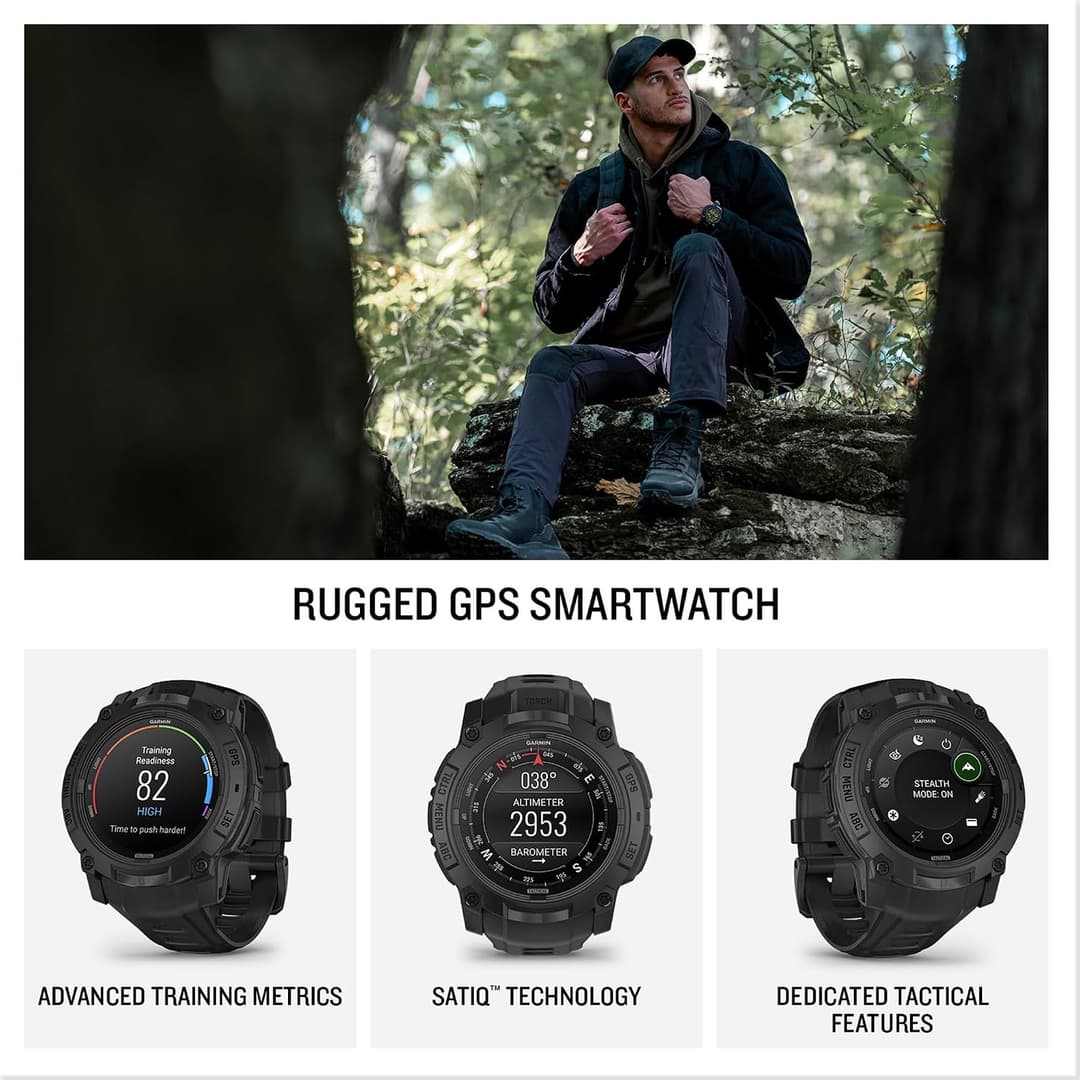 Garmin Instinct 3 Tactical Edition AMOLED Smartwatch 50mm Black - Image 2