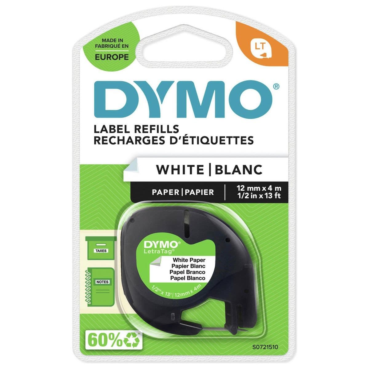 Dymo LetraTag Paper Tape 12mm x 4m - White