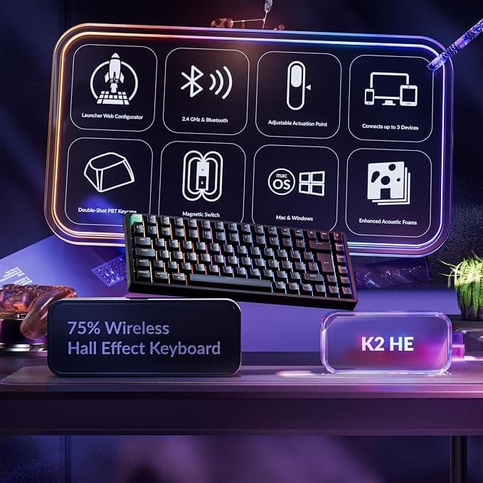 Keychron K2 HE Wireless Mechanical Keyboard Black - Image 3