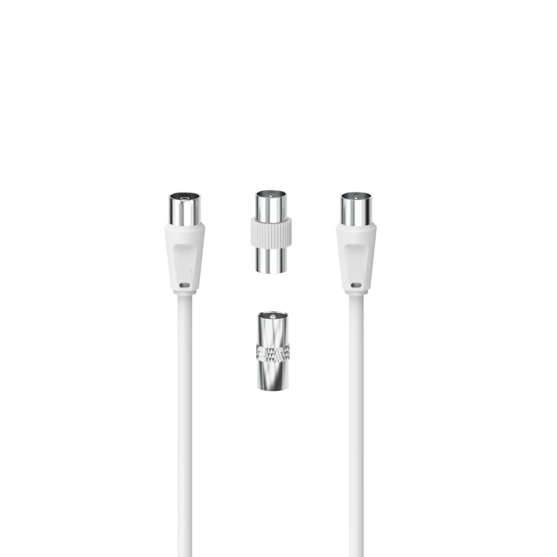 Hama Coaxial TV Antenna Cable with 2 Adapters, Male/Female, 75 Ohm, Double Shielded, 10-Year Guarantee, White - 5 m