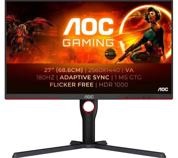AOC Q27G3XMN 27" Quad HD 2560 x 1440 VA Mini LED 180Hz 1ms Gaming Monitor Black - Image 1