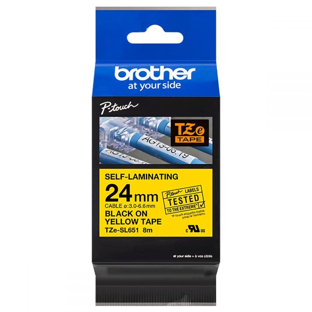 Brother TZESL651 24mm Black on Yellow Self Laminating Tape - Image 1