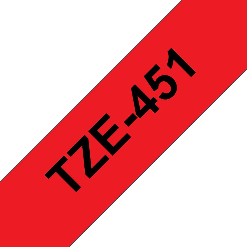 Brother TZe-451 Laminated Label-Making Tape Black on Red 24mm x 8m TZ