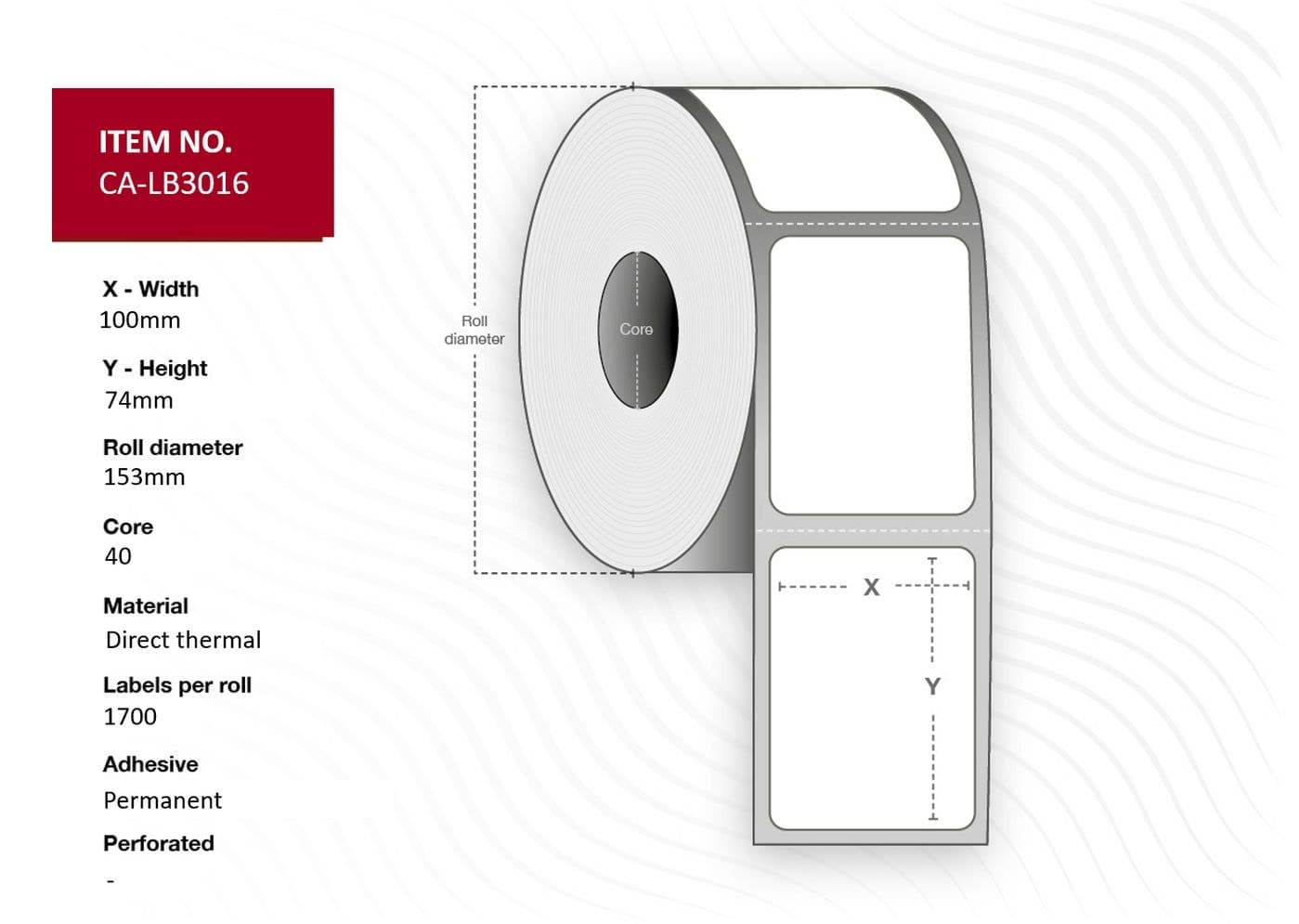 Capture CA-LB3016 White Direct Thermal Labels 100 x 74mm, Core 40mm - Permanent, Uncoated, 1700 Labels per Roll, 8 Rolls per Box