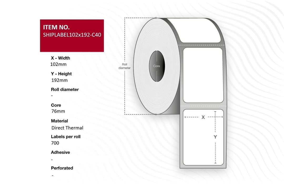 Capture Ship-label 102 x 192mm, Core 76mm, Direct Thermal, Perforated, White, 700 Labels per Roll, 4 Rolls per Box - Image 1