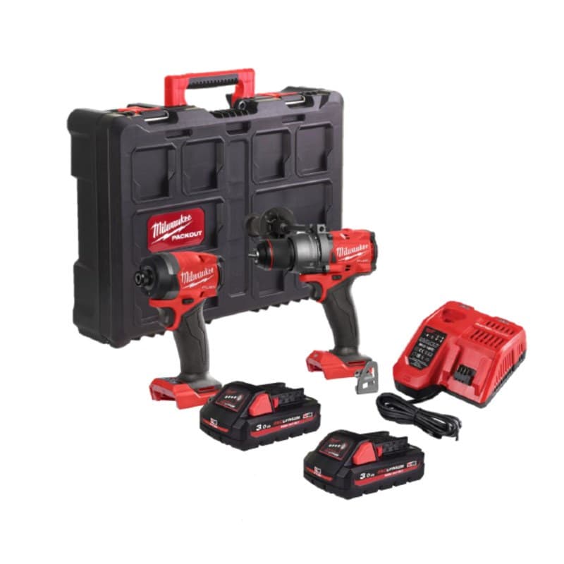 Milwaukee M18FPP2A3-302P Fuel M18FPD3 Combi & M18FID3 Impact Twin Kit 2 x 3ah High Output Batteries - Image 1