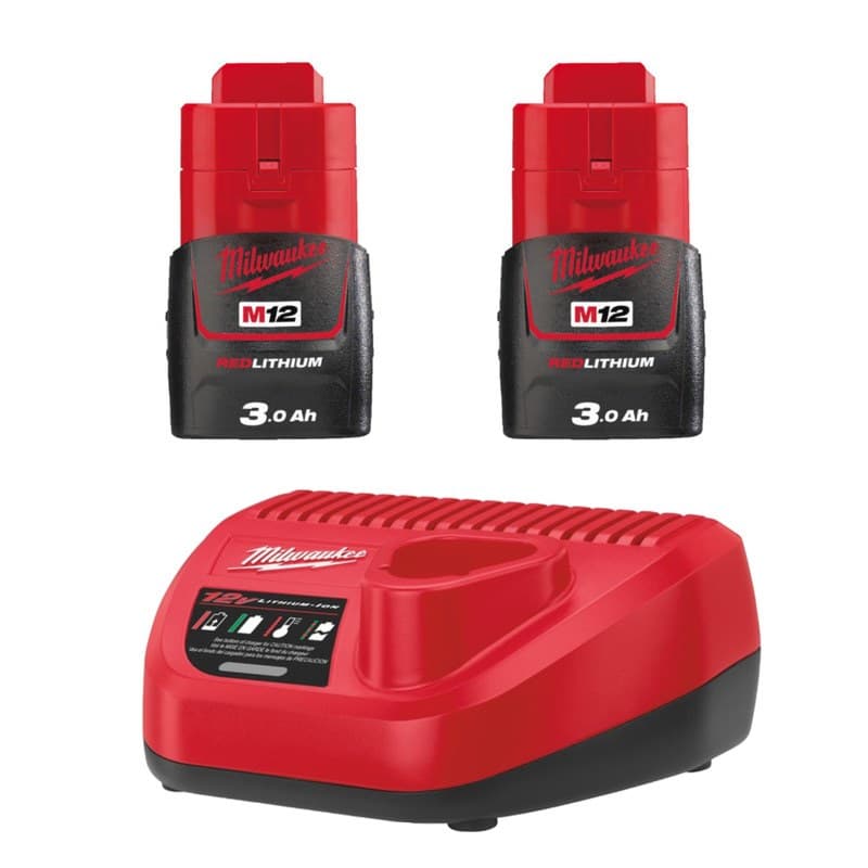 Milwaukee M12B3 12v 3ah Battery Twin Pack and Charger Energy Kit