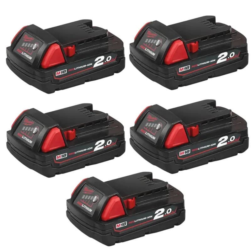 Milwaukee M18B2 18V 2.0Ah RedLithium-Ion Battery - 5 Pack - Image 1