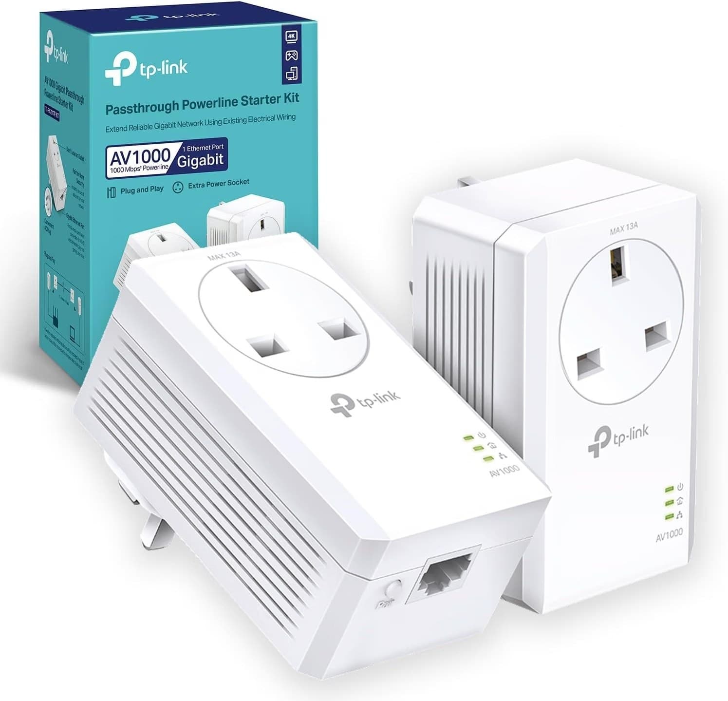 TP-Link TL-PA7017PKIT Gigabit Passthrough Powerline Adapter Starter Kit, Powerline Network Adapters Speed up to 1000 Mbps