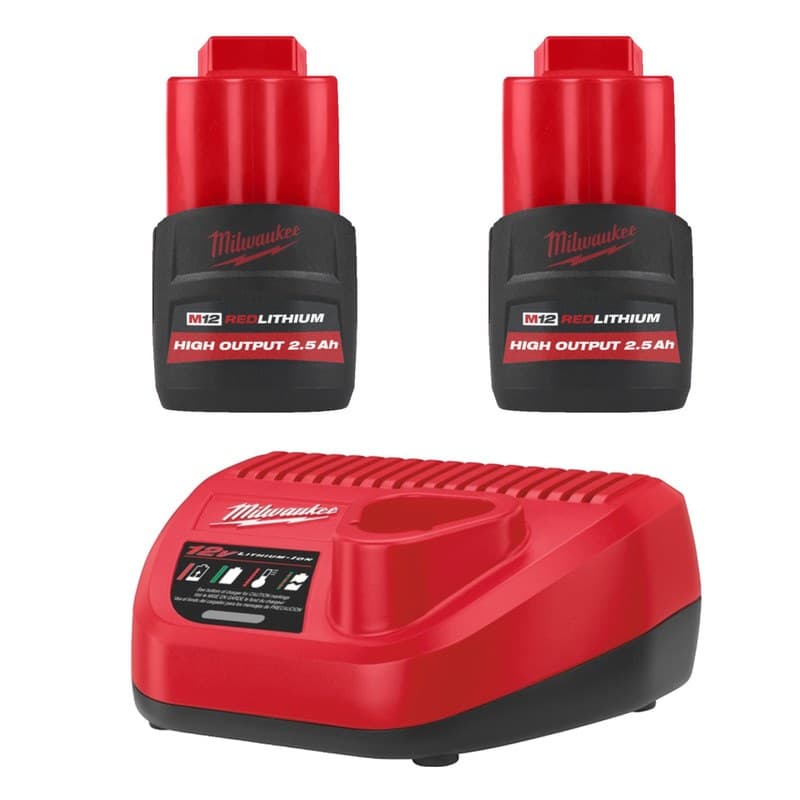 Milwaukee M12HB2.5 12v 2.5ah Battery Twin Pack and Charger Energy Kit