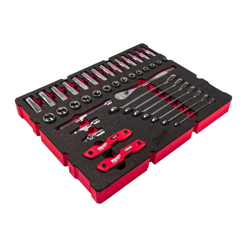Milwaukee 4932493640 55pc Packout Drawer 3/8" Ratchet and Ratcheting Combination Spanner Foam Insert Set - Image 1
