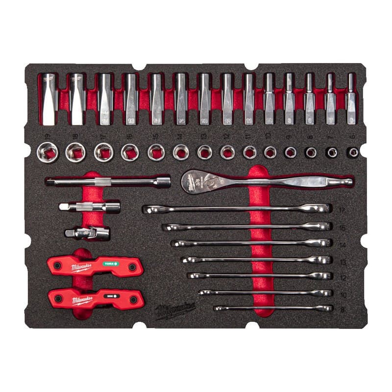 Milwaukee 4932493640 55pc Packout Drawer 3/8" Ratchet and Ratcheting Combination Spanner Foam Insert Set - Image 2