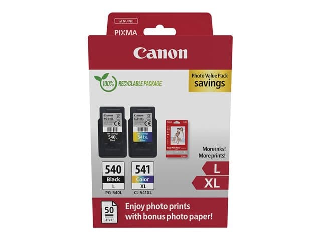 Canon PG-540L & CL-541XL Photo Value Pack High Yield Black & Colour Ink Cartridges - Image 1