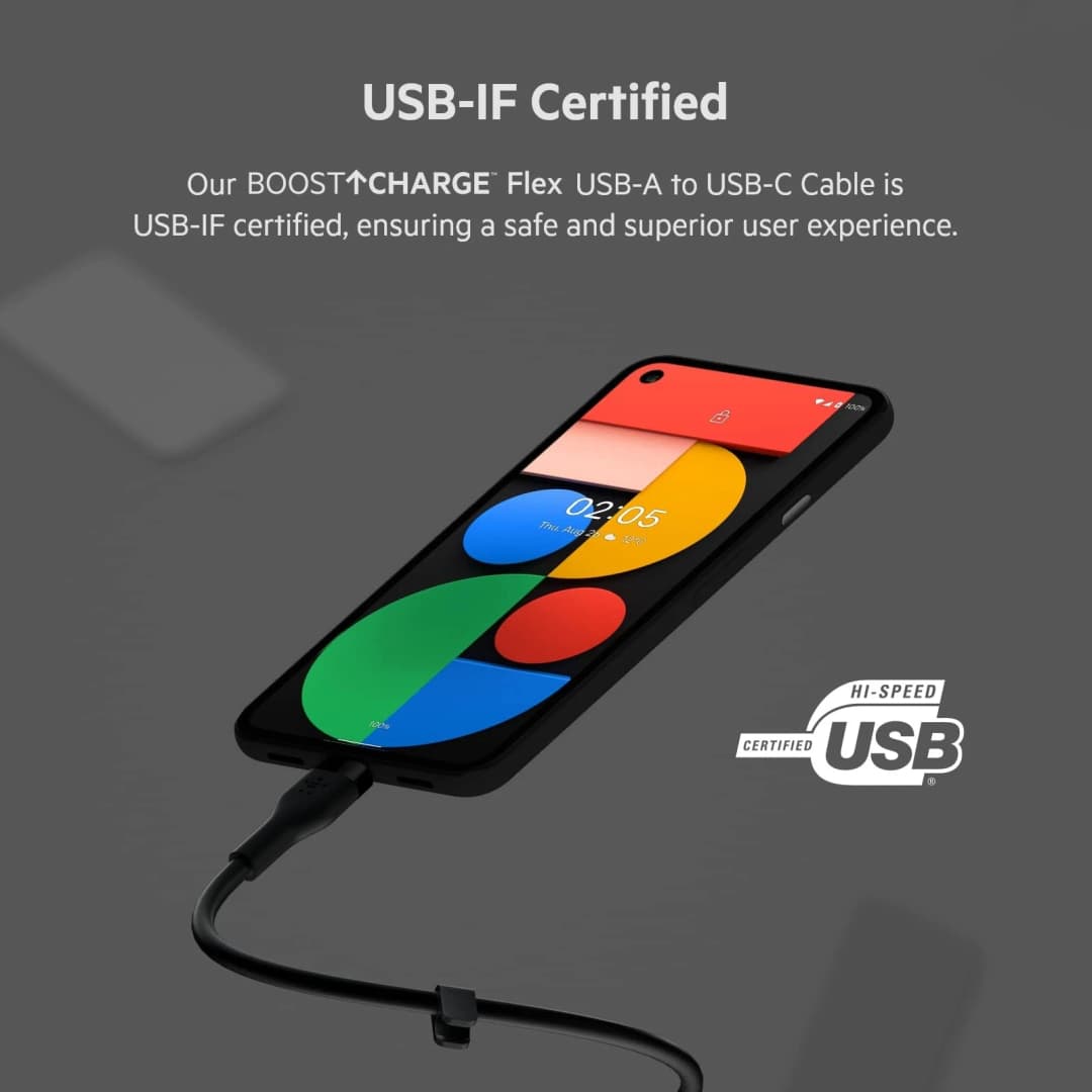 Belkin BoostCharge Flex USB-C to USB-C Cable 2M Fast Charging Silicone Cable with Clip – Black - Image 5