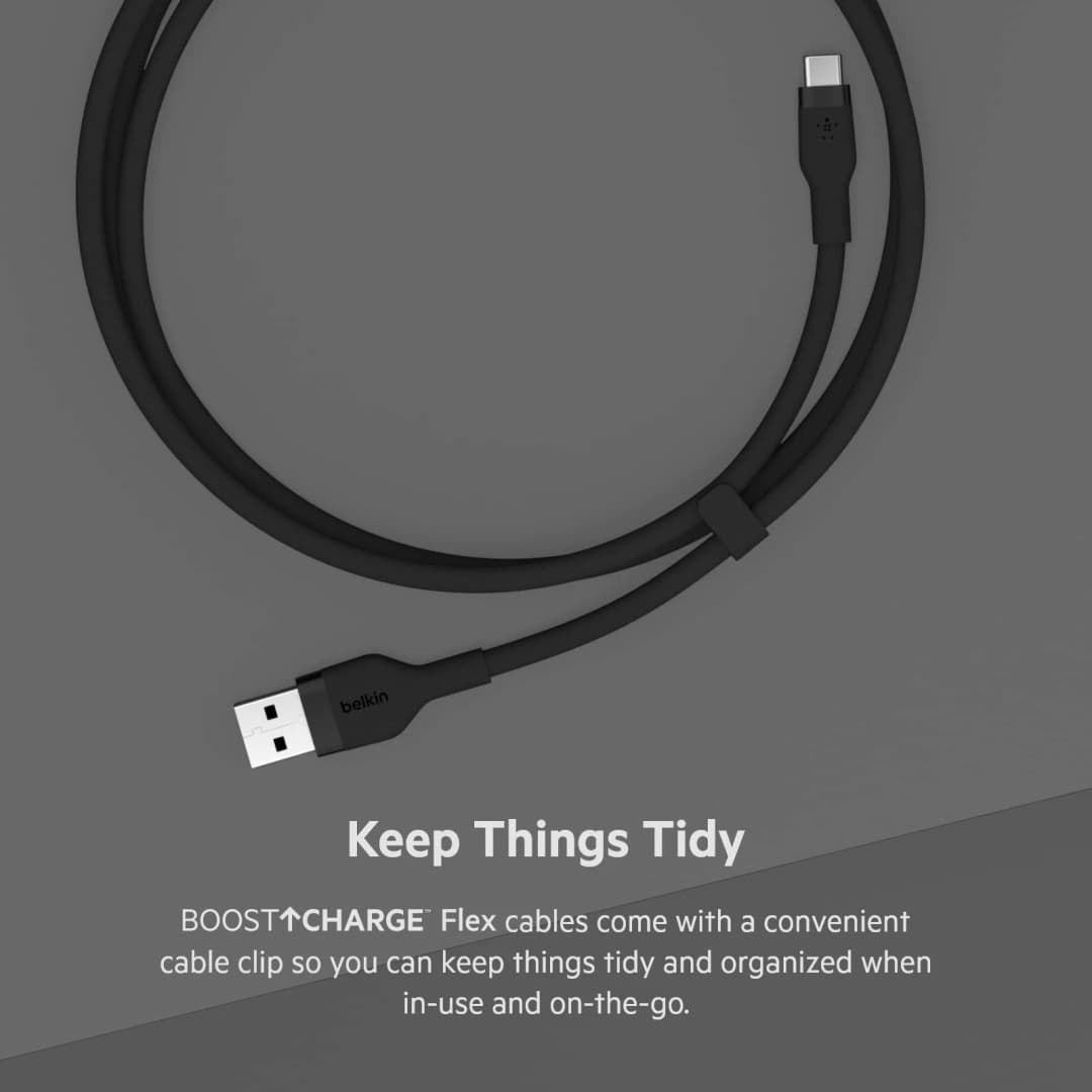 Belkin BoostCharge Flex USB-C to USB-C Cable 2M Fast Charging Silicone Cable with Clip – Black - Image 7