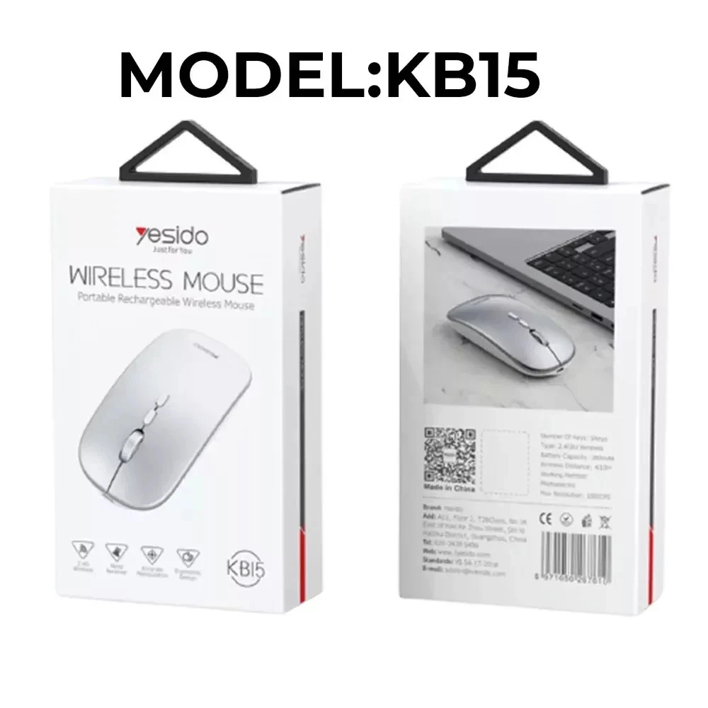 Yesido 2.4GHz Wireless Rechargeable Mouse 1600 DPI 5-Button USB Mouse with 280mAh Battery – Black - Image 4