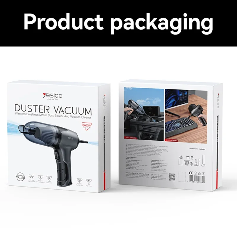 Yesido VC08 Rechargeable Handheld Vacuum Cleaner High Power Car & Home Cleaning Tool - Image 5