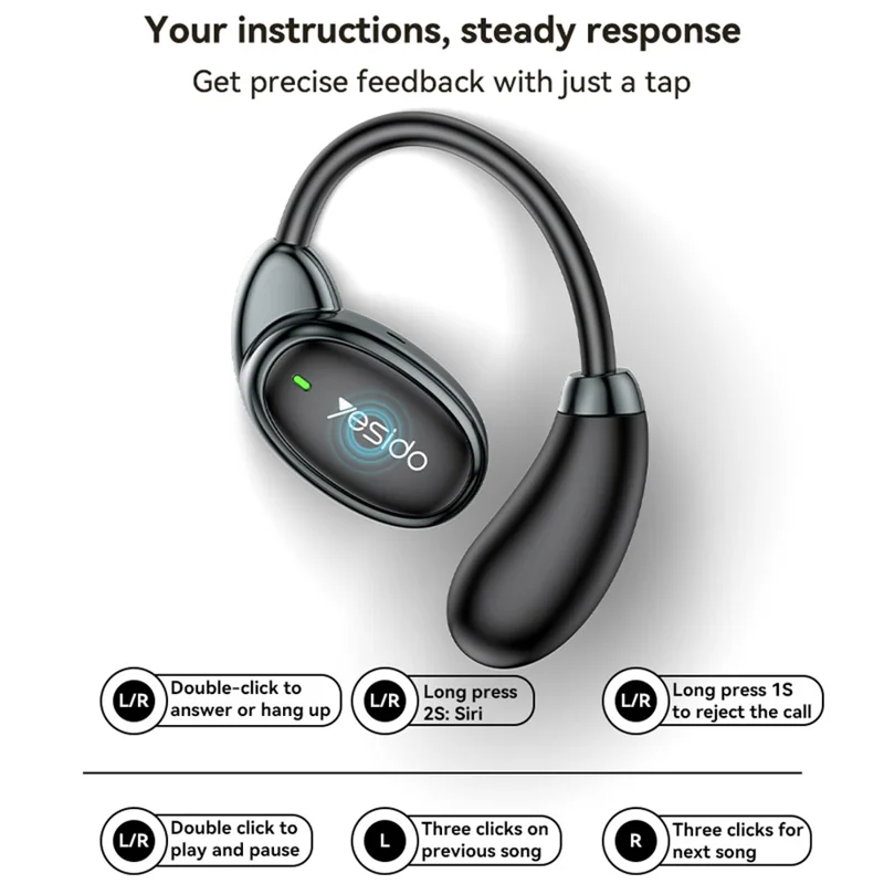 YESIDO YSP19 Open-Ear Bluetooth Headphones with IPX5 Waterproof Rating - Black - Image 6