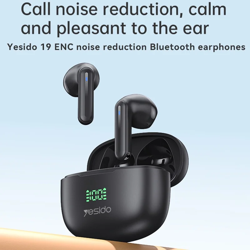 Yesido TWS19 ENC Noise Cancelling Semi In-Ear Wireless Earbuds - Black - Image 4
