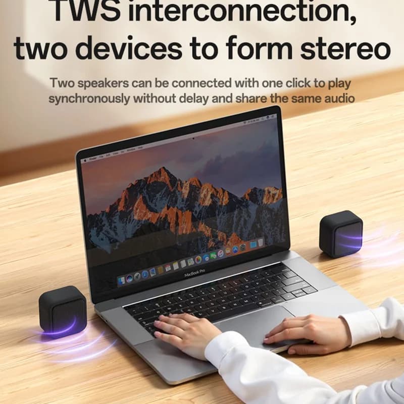 YESIDO YSW35 Mini Cube TWS Bluetooth Speaker with Enhanced Bass & Lanyard - Black - Image 5