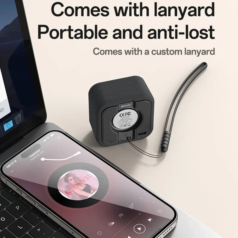 YESIDO YSW35 Mini Cube TWS Bluetooth Speaker with Enhanced Bass & Lanyard - Black - Image 6