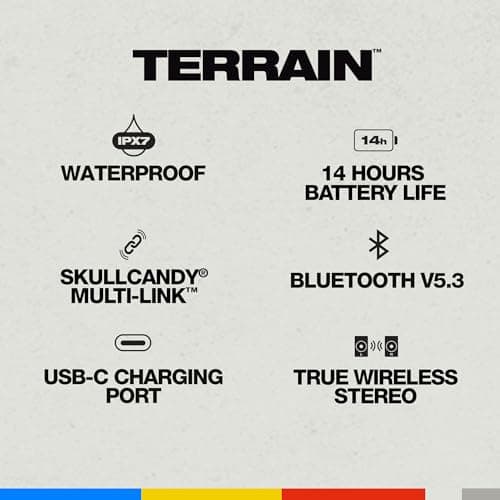 Skullcandy Terrain Portable Bluetooth Speaker – IPX7 Waterproof, 14H Battery, Black - Image 8
