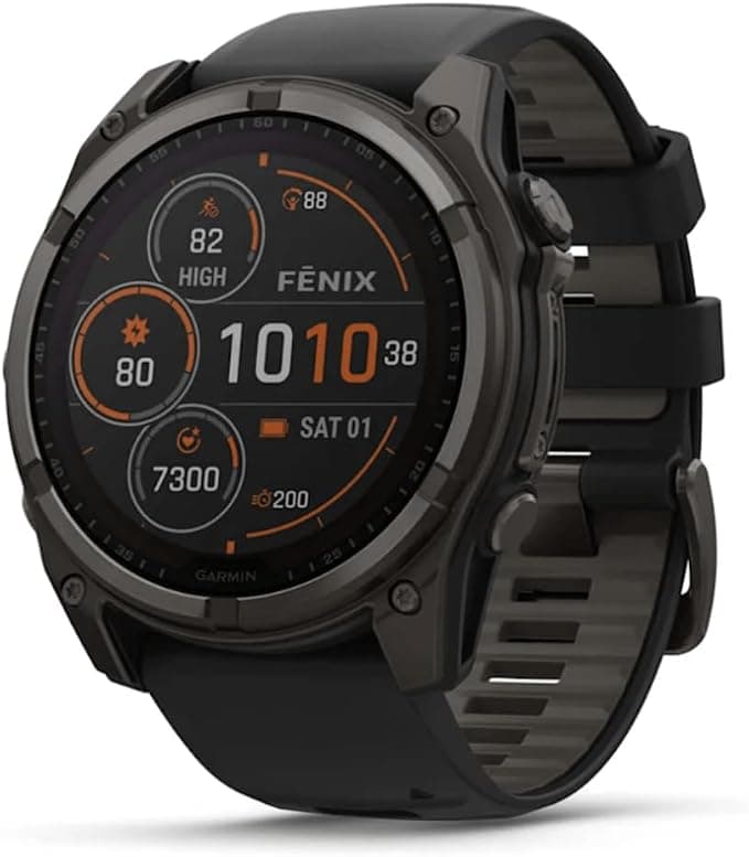 Garmin Fenix 8 Solar Sapphire 51mm Carbon GPS Smartwatch Silicone Strap - Grey Titanium Black