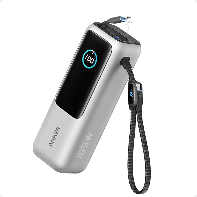 Anker 25000mAh 165W Power Bank with Built-In Retractable USB-C Cables - Silver - Image 1