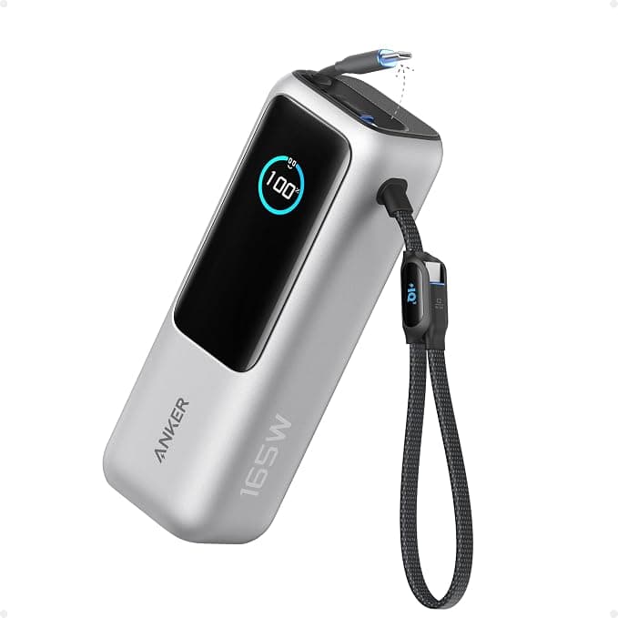 Anker 25000mAh 165W Power Bank with Built-In Retractable USB-C Cables - Silver