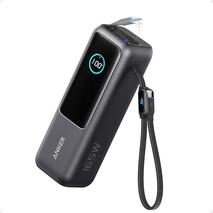 Anker 25000mAh 165W Power Bank with Built-In Retractable USB-C Cables - Black