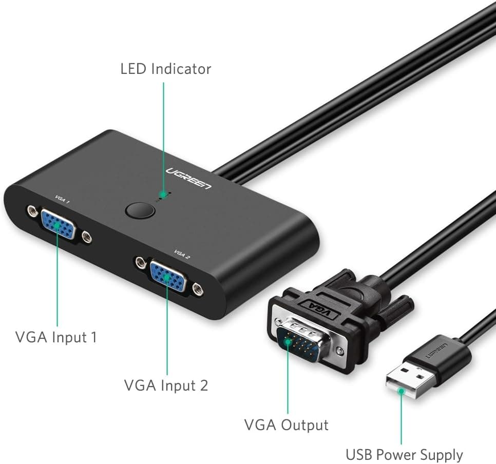 UGREEN 2-in-1 VGA Switch Box – 2 Ports, 1920x1440@60Hz - Image 6