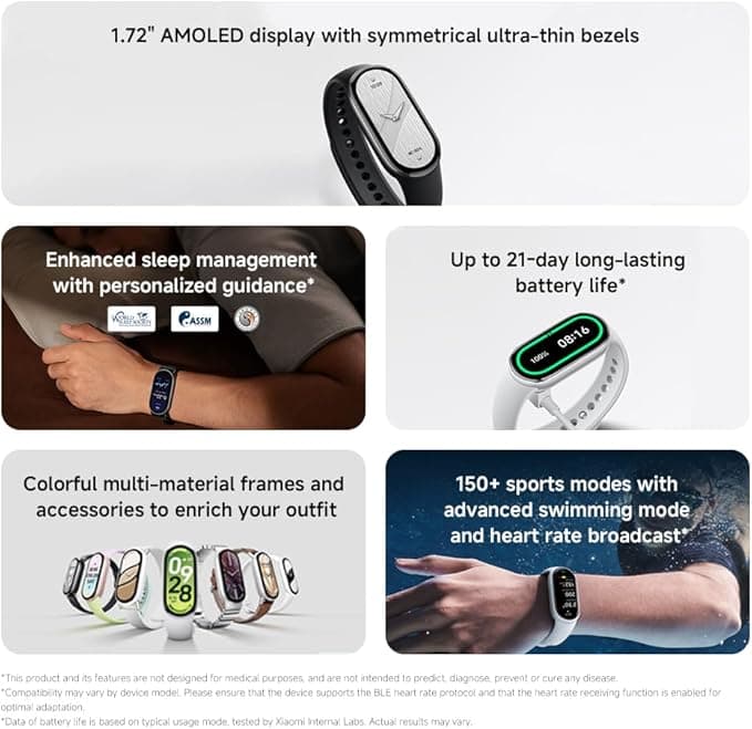 Xiaomi Smart Band 10 Fitness Tracker 1.72" AMOLED, 21-Day Battery, Android & iOS, Black - Image 3