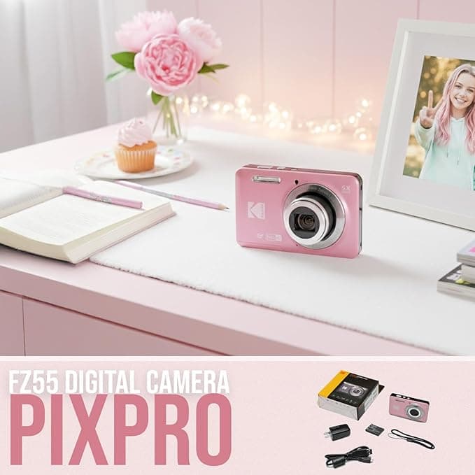 Kodak PixPro Friendly Zoom FZ55 16MP 1080p Full HD Digital Camera with 5X Optical Zoom Vlogging Camera - Pastel Pink - Image 2