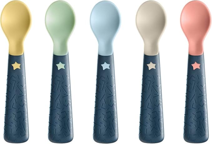 Tommee Tippee Easigrip Self-Feeding Weaning Spoons 6m+ – Pack of 5, Easy-Grip Handles, Steriliser & Dishwasher Safe - Image 1