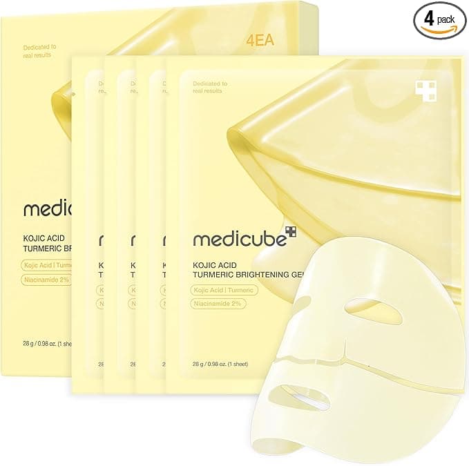 Medicube Kojic Acid Turmeric Brightening Gold Jelly Gel Mask 4 Pack Overnight Korean Face Mask for Glow & Hydration