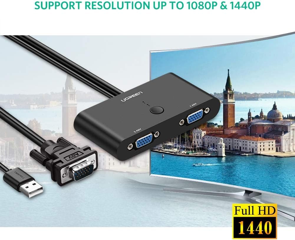 UGREEN 2-in-1 VGA Switch Box – 2 Ports, 1920x1440@60Hz - Image 4