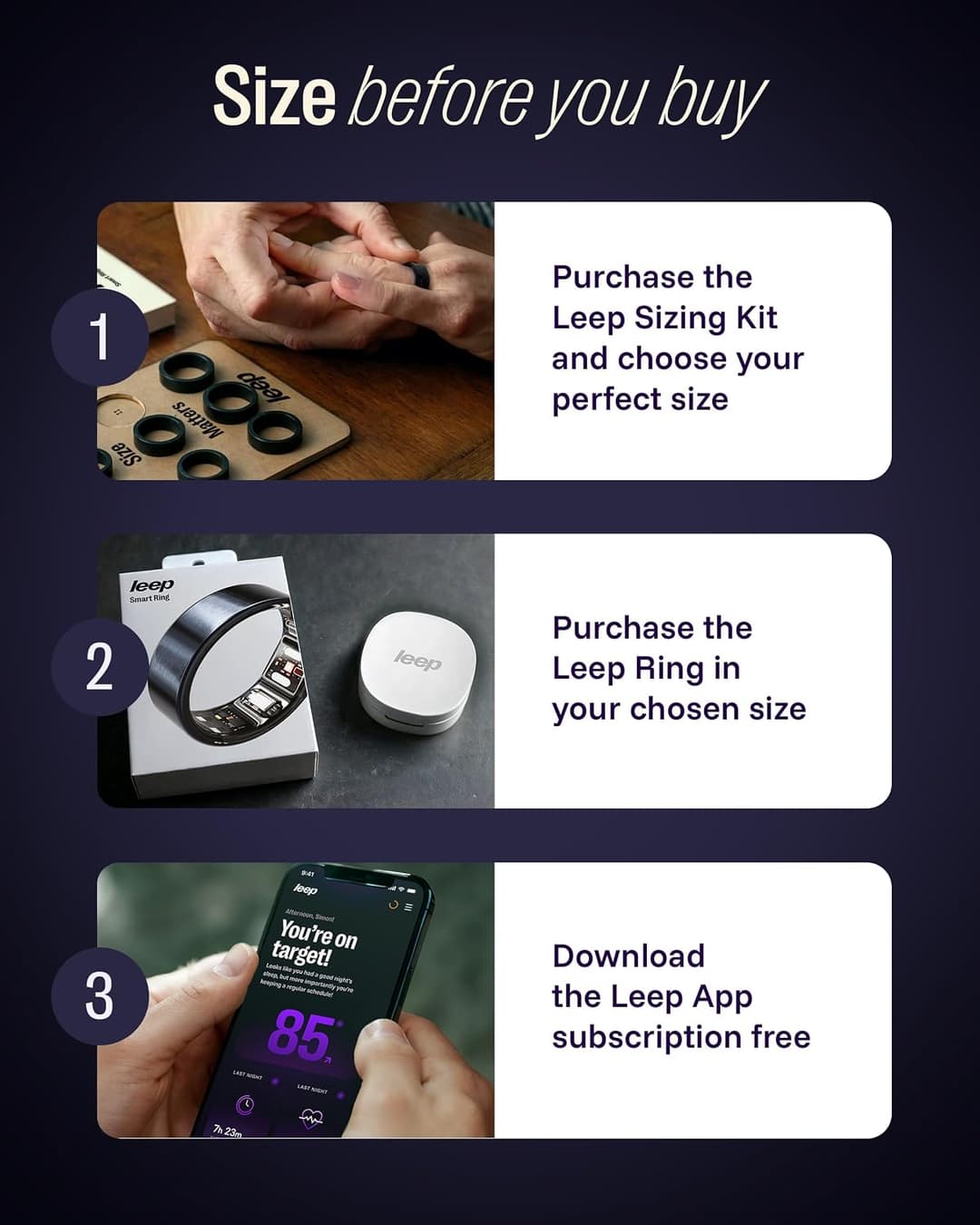 LEEP Smart Ring Size 6, IP68 Waterproof Health & Fitness Tracker with Heart Rate & Sleep Monitoring - Image 3