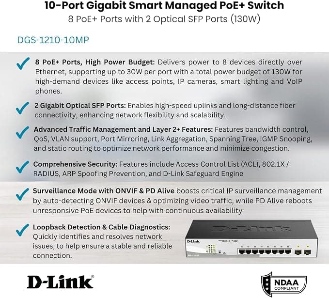 D-Link DGS-1210-10MP 10 Port Gigabit Smart Managed PoE Switch with 2 SFP Ports - Image 5