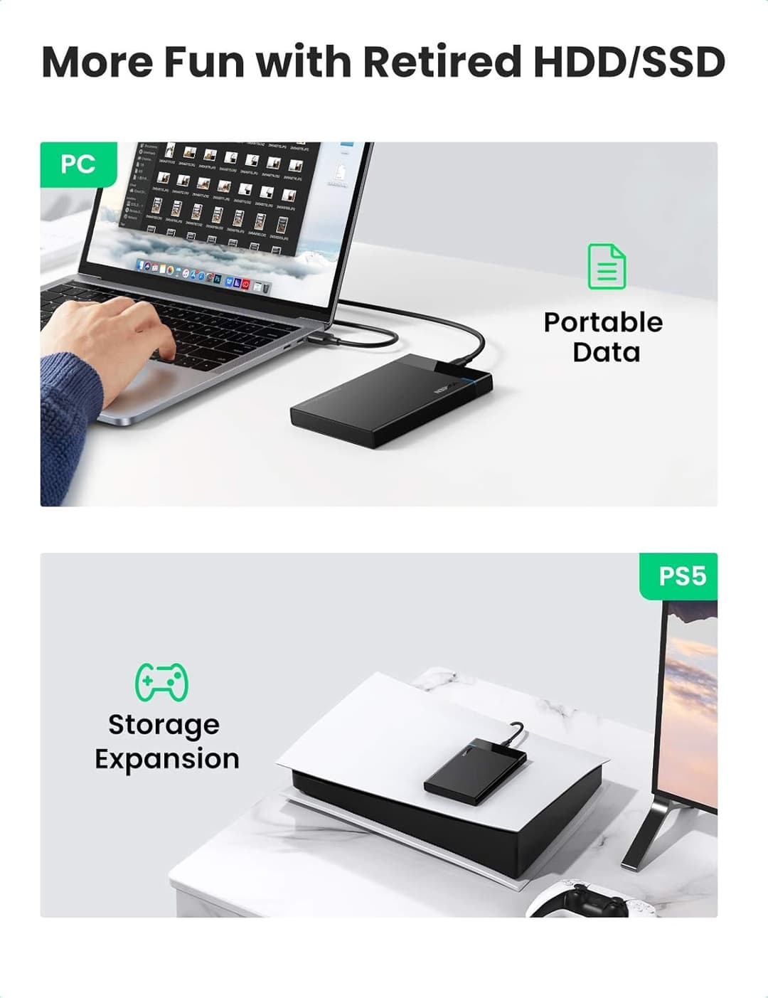 UGREEN USB C Hard Drive Enclosure with USB A to USB C Cable - Image 6