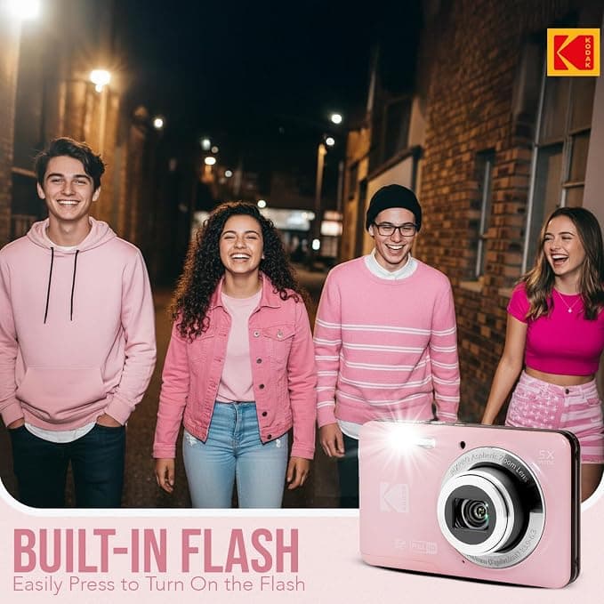 Kodak PixPro Friendly Zoom FZ55 16MP 1080p Full HD Digital Camera with 5X Optical Zoom Vlogging Camera - Pastel Pink - Image 5