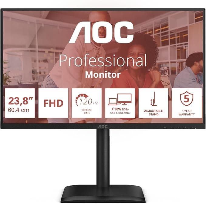 AOC 24E4CV 24 Inch Full HD 120Hz IPS Monitor Black - Image 1