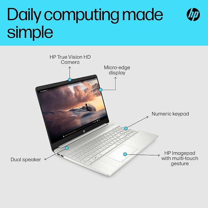 HP 15s 15.6" i3 4GB 128GB SSD Laptop Natural Silver - Image 4