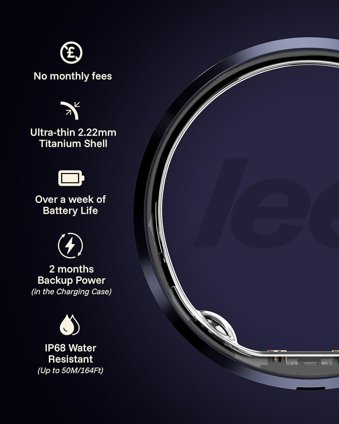 LEEP Smart Ring Size 10, IP68 Waterproof Health & Fitness Tracker with Heart Rate & Sleep Monitoring - Image 2