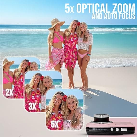 Kodak PixPro Friendly Zoom FZ55 16MP 1080p Full HD Digital Camera with 5X Optical Zoom Vlogging Camera - Pastel Pink - Image 6