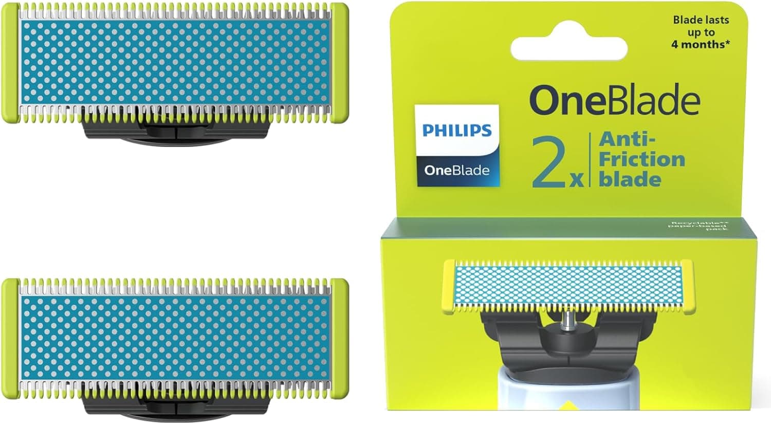 Philips OneBlade QP225/50 Anti-Friction Replacement Blades 2 Pack, Compatible with OneBlade & Pro Trimmers