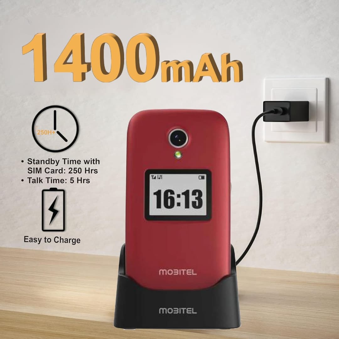 Mobitel 8010 4G Senior Mobile Phone Flip Design Loud Speaker Charging Dock Red - Image 4