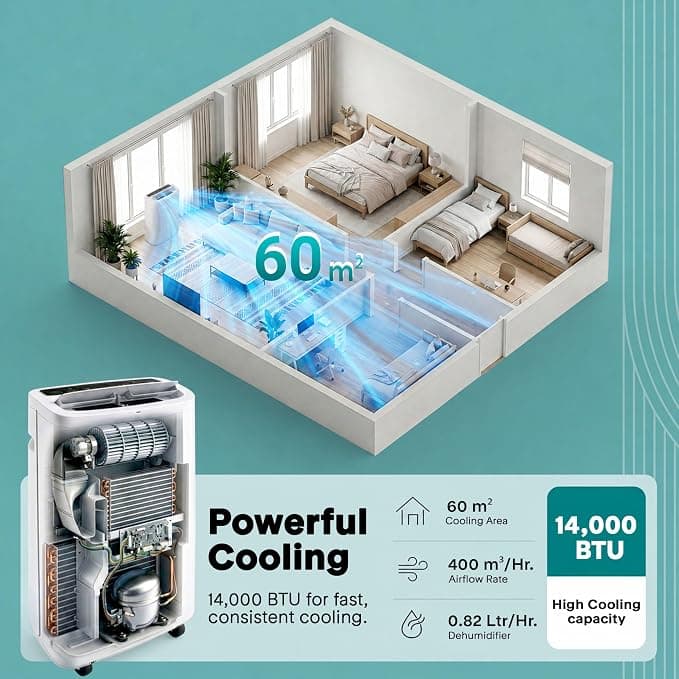 SereneLife Portable Air Conditioner 14000 BTU 3 in 1 AC Unit with Dehumidifier Remote Control - Image 2