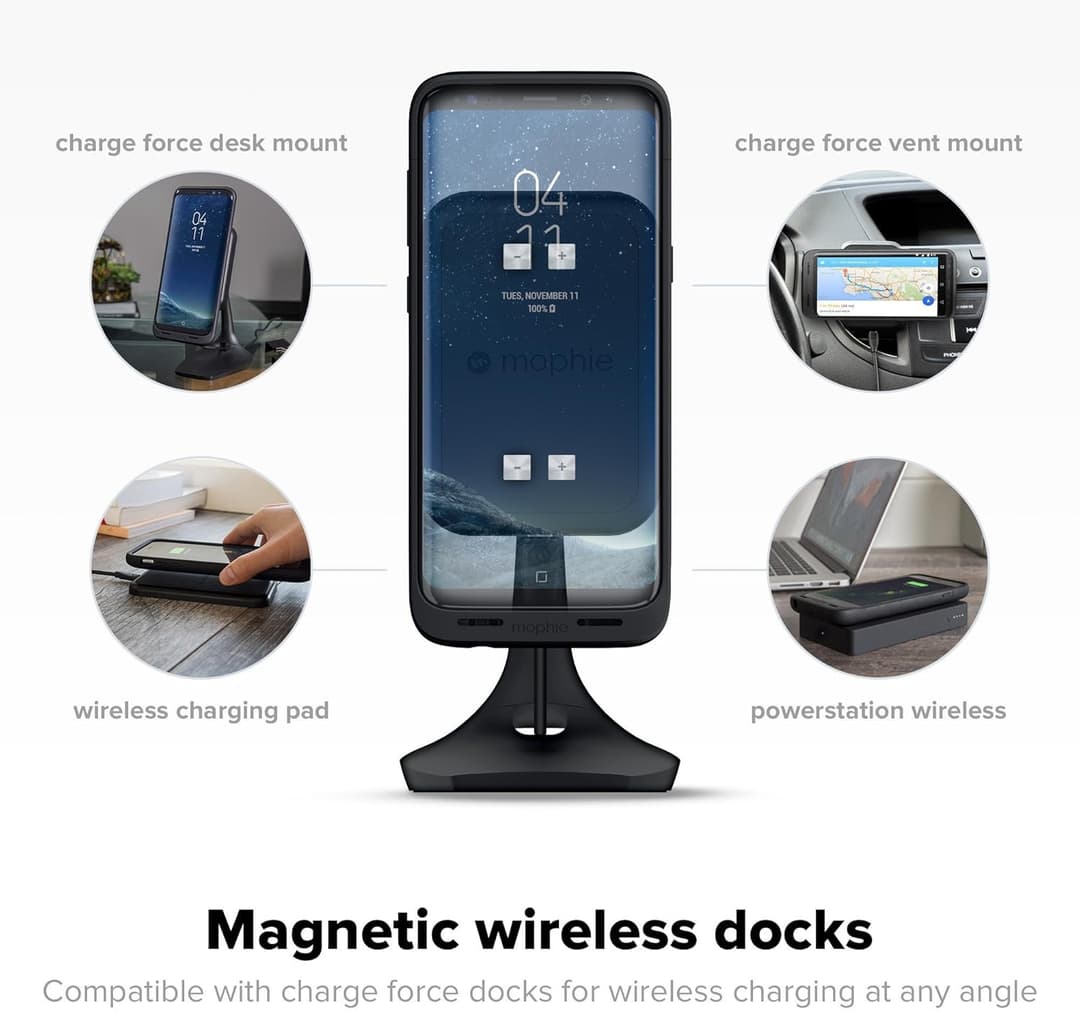 Mophie Juice Pack Wireless Battery Case for Samsung Galaxy S8+33 Hours Extra Power, Protective Charging Case – Black - Image 3