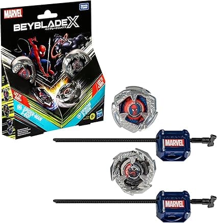 Beyblade X Marvel Spider-Man vs Venom 3-60F, 3-80N Multipack, 2 Right-Spin Tops with Launchers
