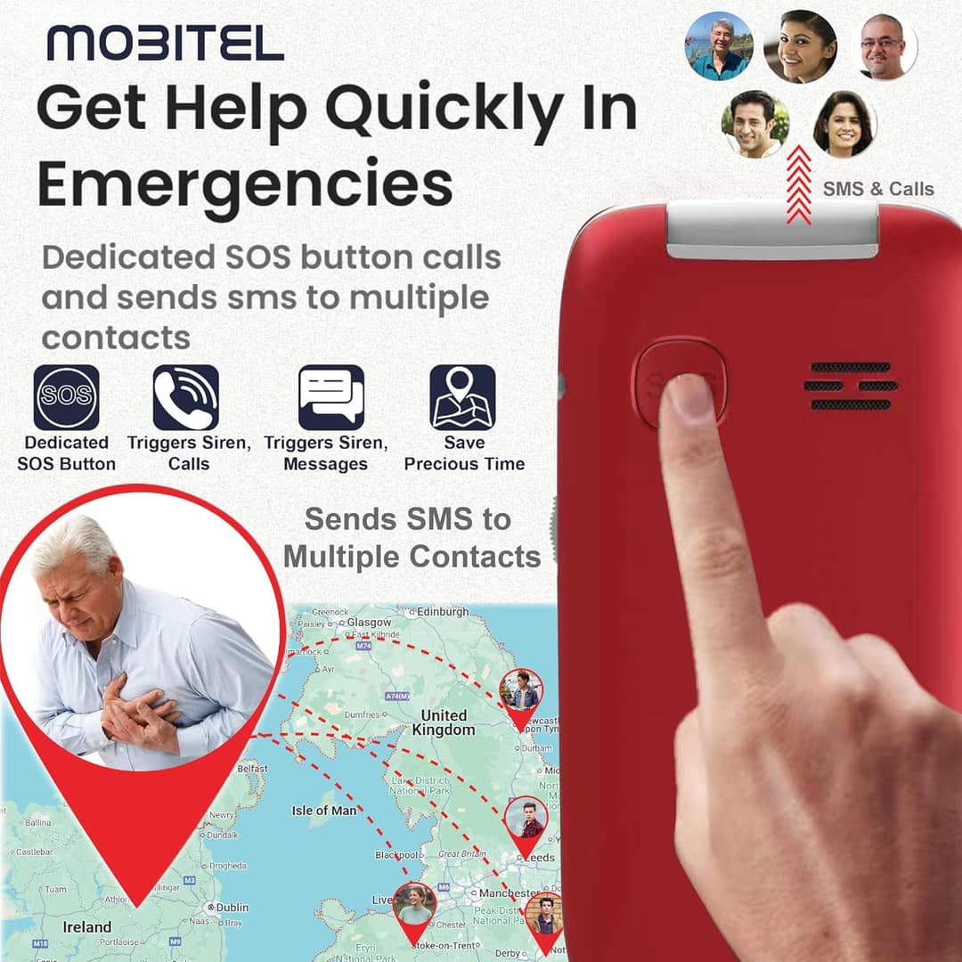 Mobitel 8010 4G Senior Mobile Phone Flip Design Loud Speaker Charging Dock Red - Image 9